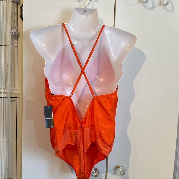 Bebe Coral Spaghetti Strap Silk Bodysuit Size XS NWT - Picture 4 of 16